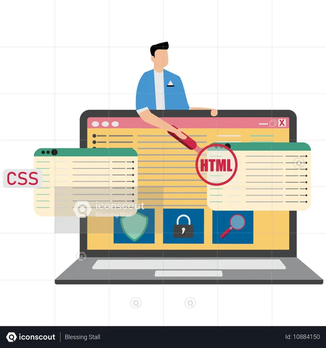 Homme d'affaires analysant le paramétrage du code  Illustration