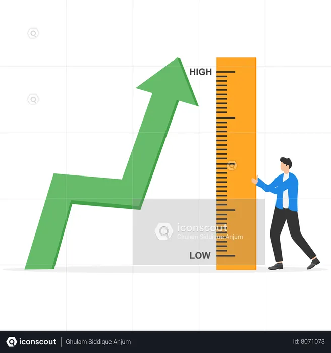 Homme d'affaires analysant la croissance et le développement de l'entreprise  Illustration