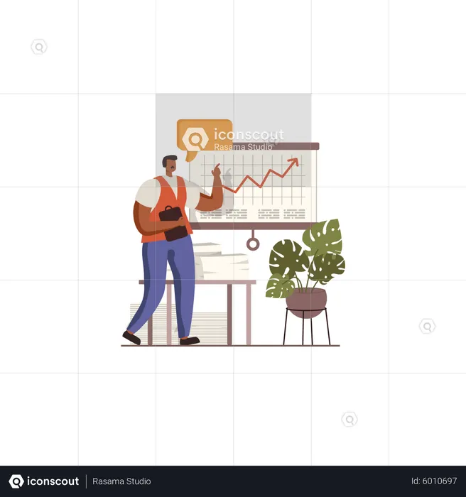 Homme d'affaires analyser la courbe de croissance  Illustration