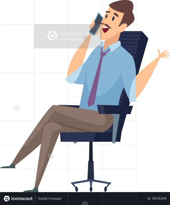 Homme d'affaires assis sur une chaise et parlant sur mobile  Illustration