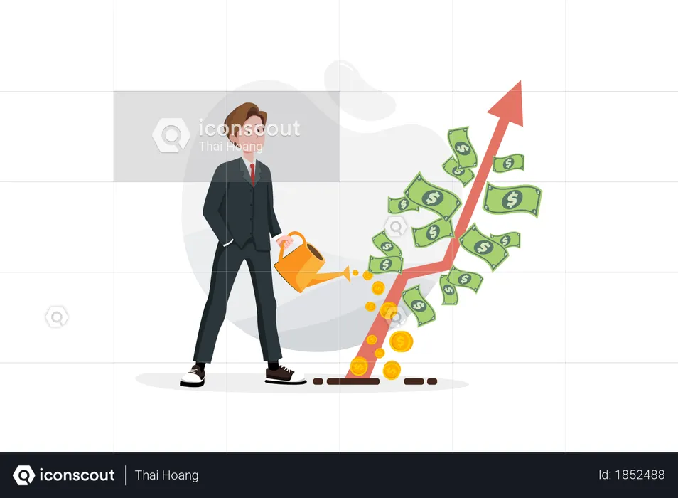 Homme d'affaires avec le concept de croissance des bénéfices  Illustration