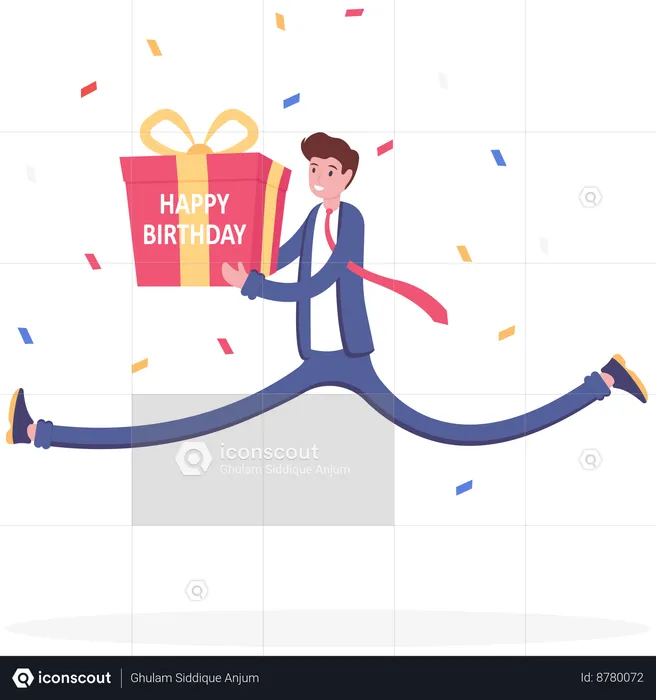 Homme d'affaires avec boîte-cadeau pour anniversaire  Illustration