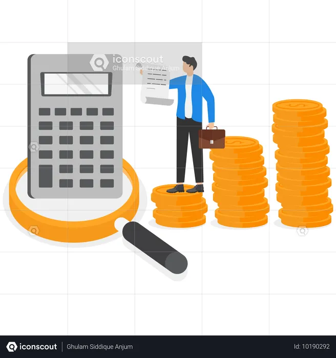 Homme d'affaires calculant son bénéfice financier  Illustration