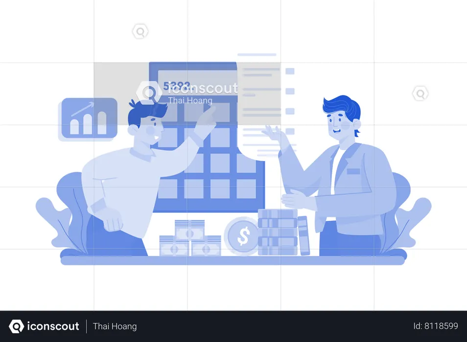 L'homme d'affaires calcule ses bénéfices  Illustration