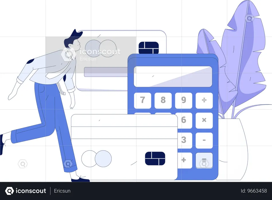 Homme d'affaires courant pour le calcul du paiement par carte de crédit  Illustration