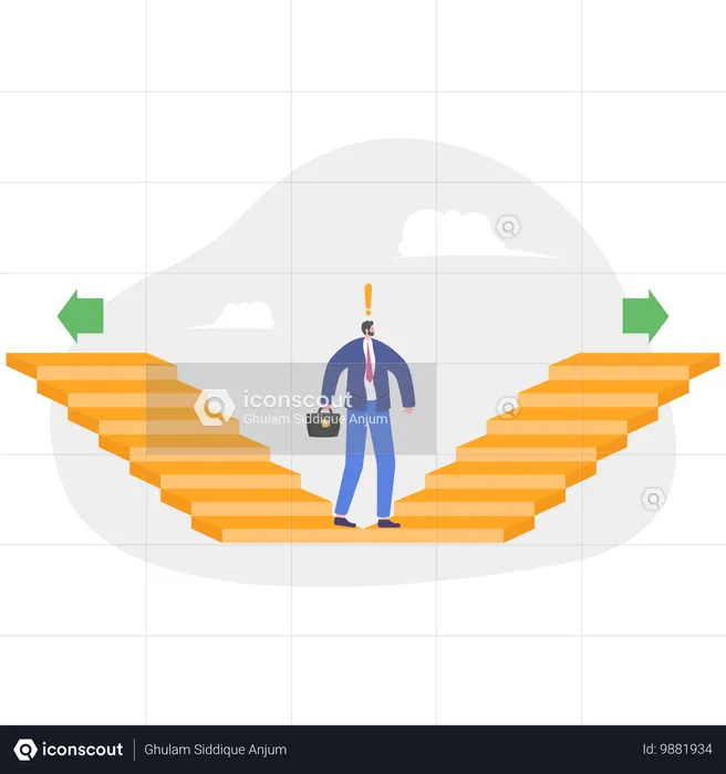 Homme d'affaires debout au milieu pour monter  Illustration