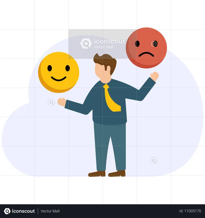 Homme d'affaires debout avec joie et tristesse  Illustration