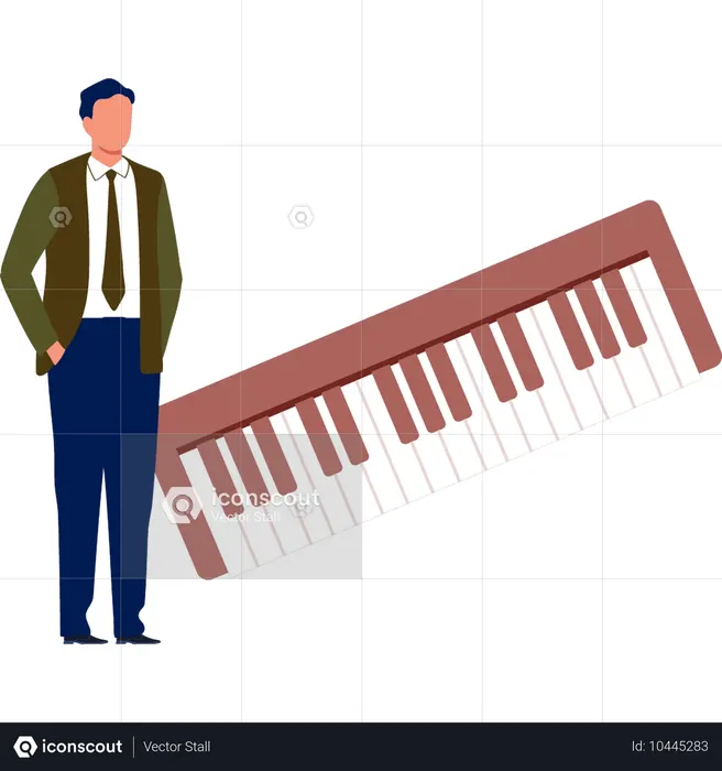 Homme d'affaires debout près d'un clavier de musique  Illustration