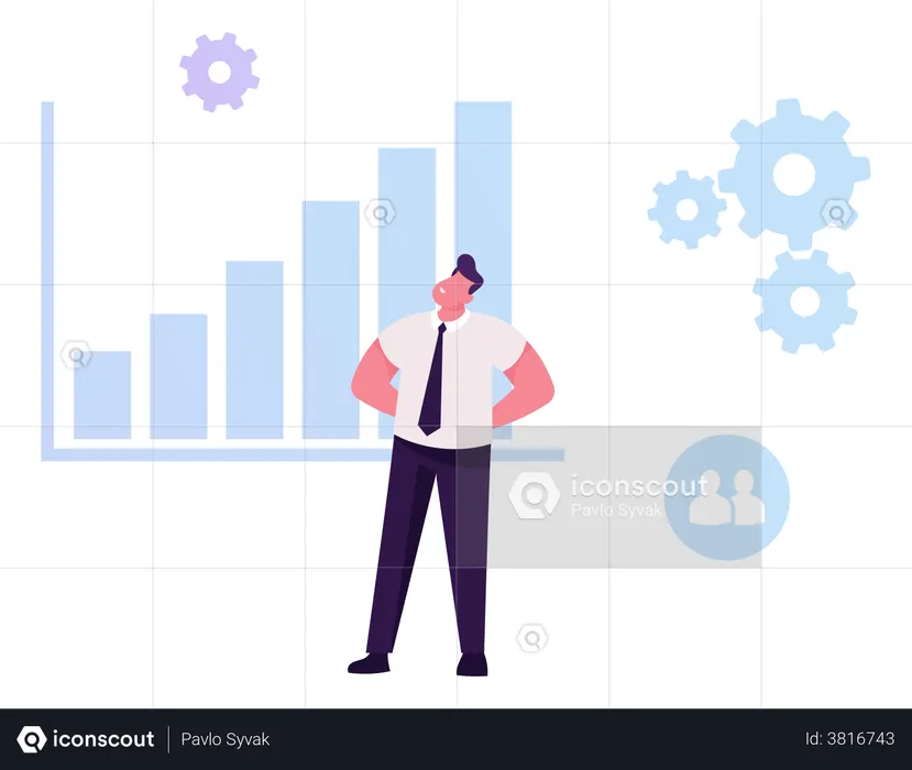 Homme d'affaires développant un potentiel d'analyse de données statistiques  Illustration