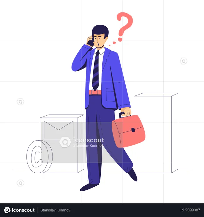 Homme d'affaires discutant de questions importantes par téléphone  Illustration