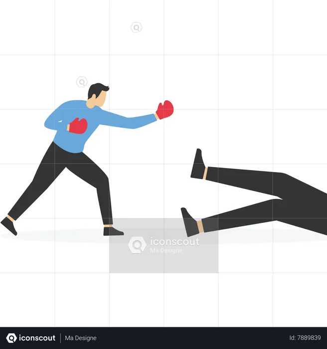 Homme d'affaires en combat de boxe contre un plus grand patron,  Illustration