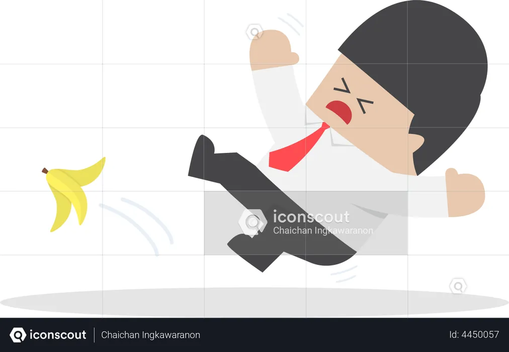 Homme d'affaires glissant sur une peau de banane  Illustration