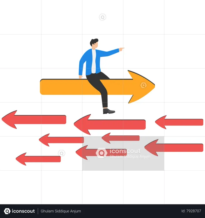 Homme d'affaires chevauchant une flèche dans une direction différente  Illustration