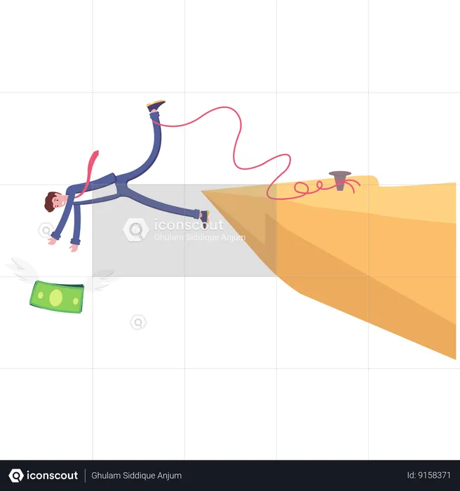 Homme d'affaires essayant d'attraper l'argent tombant de la falaise  Illustration