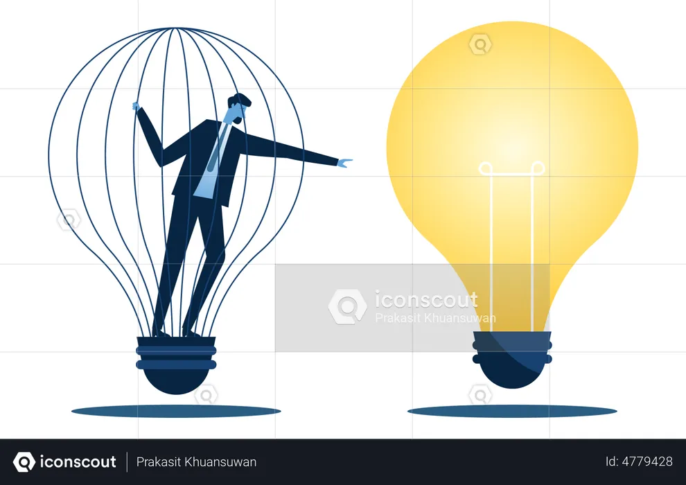 Homme d'affaires essayant de trouver de nouvelles idées commerciales  Illustration