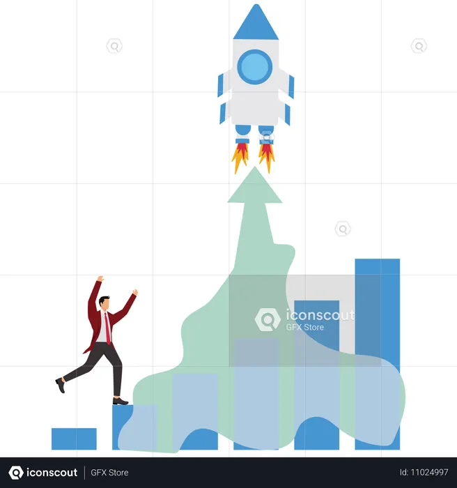 Homme d'affaires face à une croissance exponentielle  Illustration