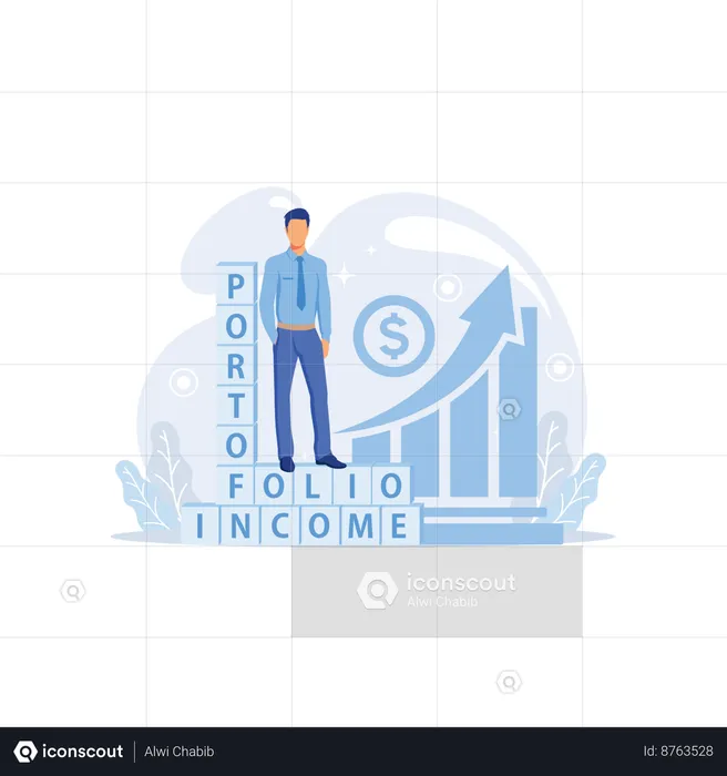 Homme d'affaires effectuant une analyse de portefeuille financier  Illustration