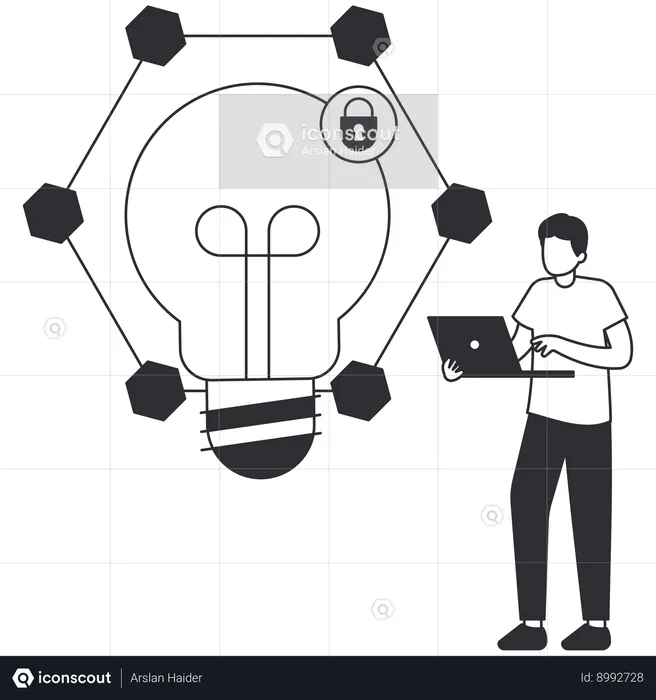 Homme d'affaires faisant de l'innovation blockchain  Illustration