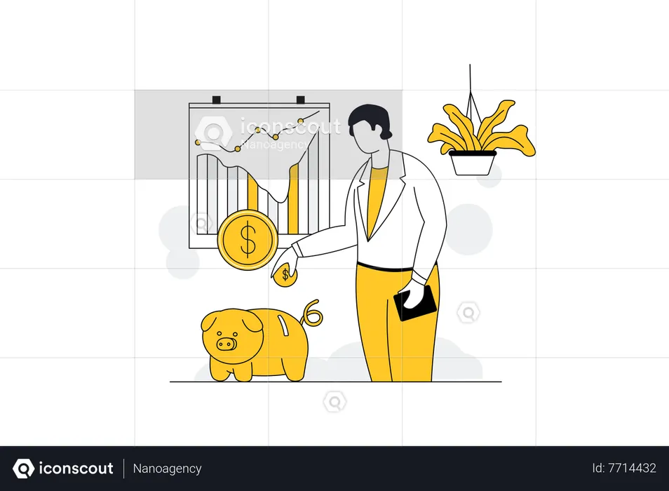 Homme d'affaires faisant des économies dans les affaires  Illustration