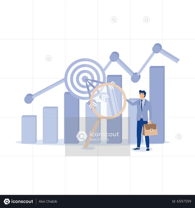 Homme d'affaires faisant des recherches marketing  Illustration