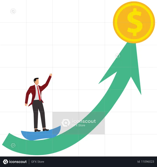 Homme d'affaires faisant signe de la main sur le bénéfice de l'entreprise  Illustration