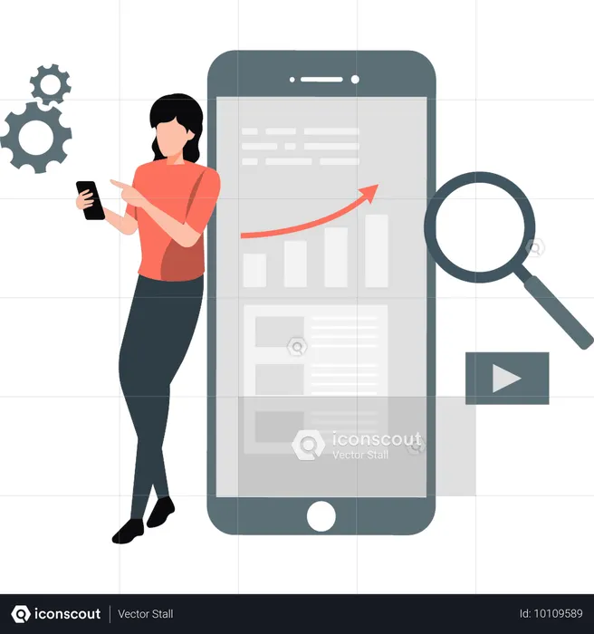 Homme d'affaires effectuant une analyse de diagramme sur son téléphone  Illustration