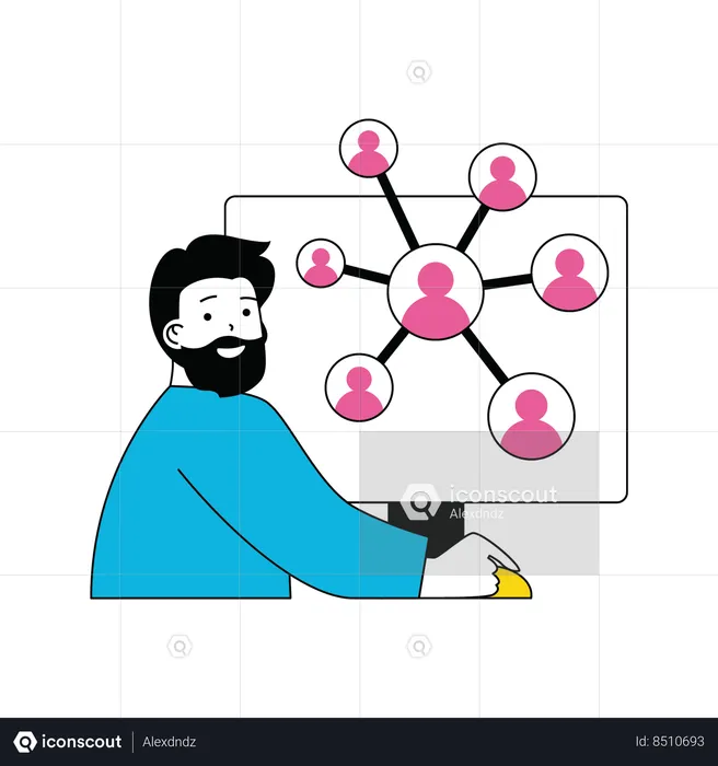 L'homme d'affaires fait une réunion d'équipe en ligne  Illustration