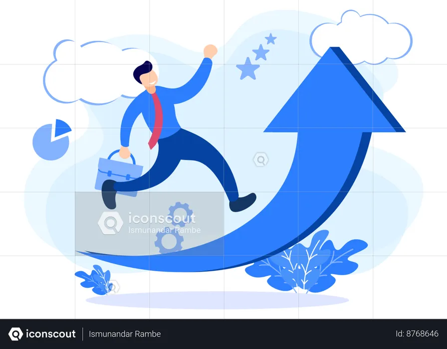 Homme d'affaires fonctionnant sur la courbe de croissance  Illustration