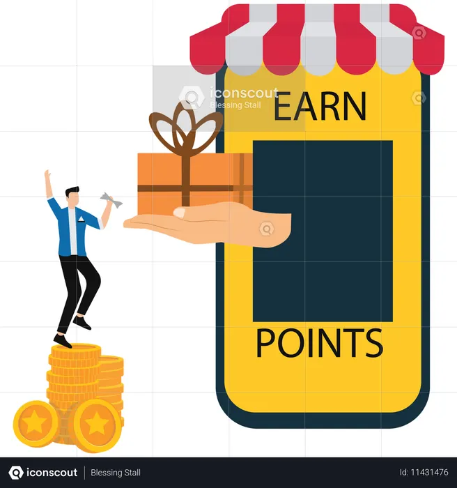 Homme d'affaires Gagnez des points pour les clients fidèles  Illustration