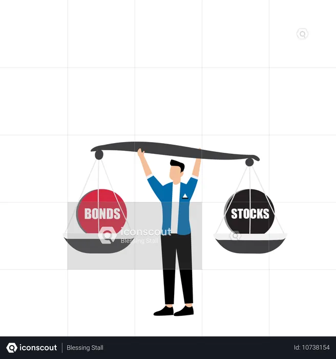 Homme d'affaires, investisseur, solde sur les actions et les obligations, balançoire  Illustration