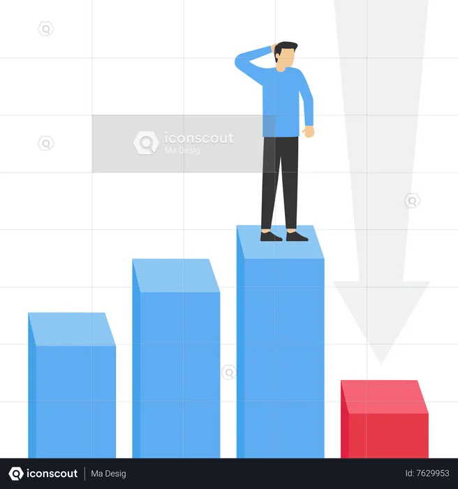 Investisseur homme d'affaires regardant à travers pour voir le graphique en baisse  Illustration