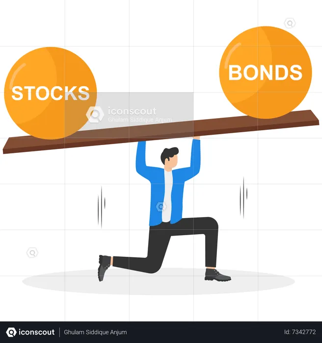 Homme d'affaires, investisseur, solde sur les actions et les obligations, balançoire  Illustration