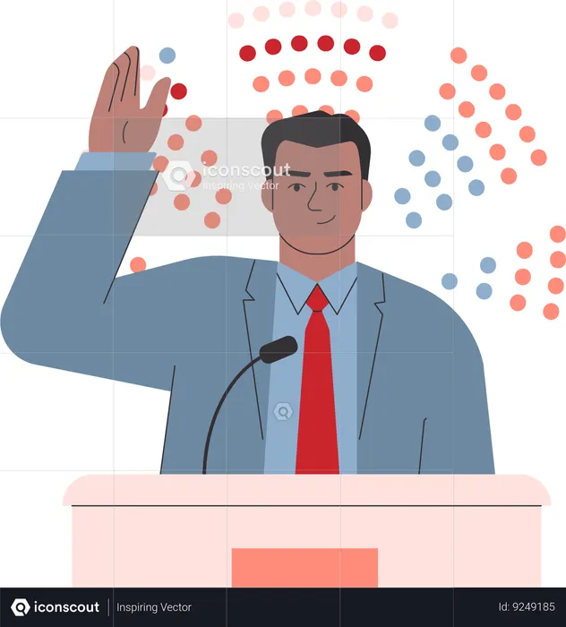Homme d'affaires a levé la main tout en prononçant un discours  Illustration