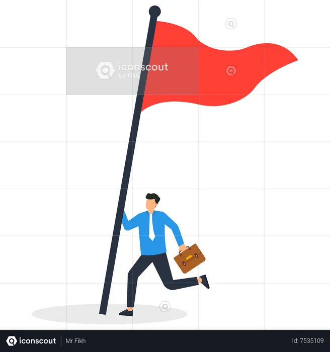 Un homme d'affaires lève un drapeau rouge  Illustration