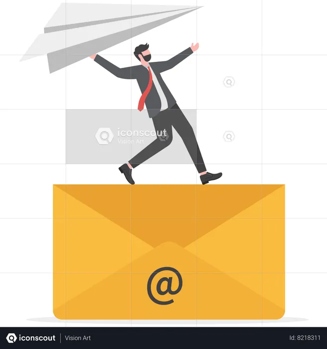 L'homme d'affaires lit les mails de marketing  Illustration