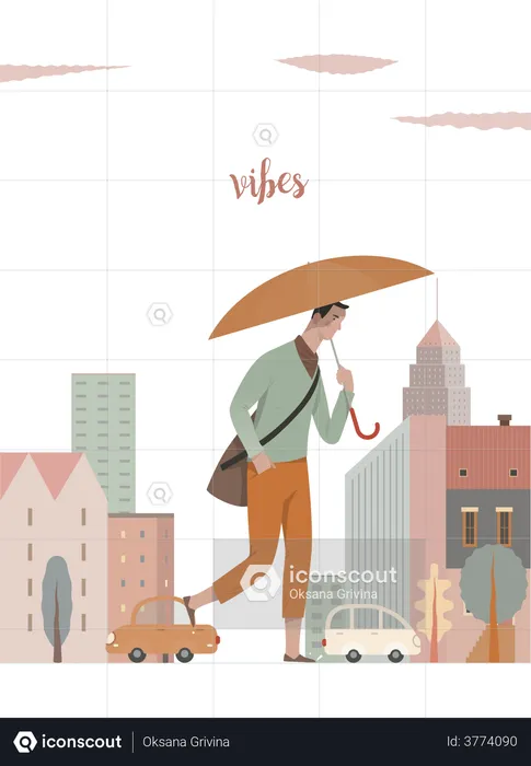 Homme d'affaires marchant avec un parapluie  Illustration