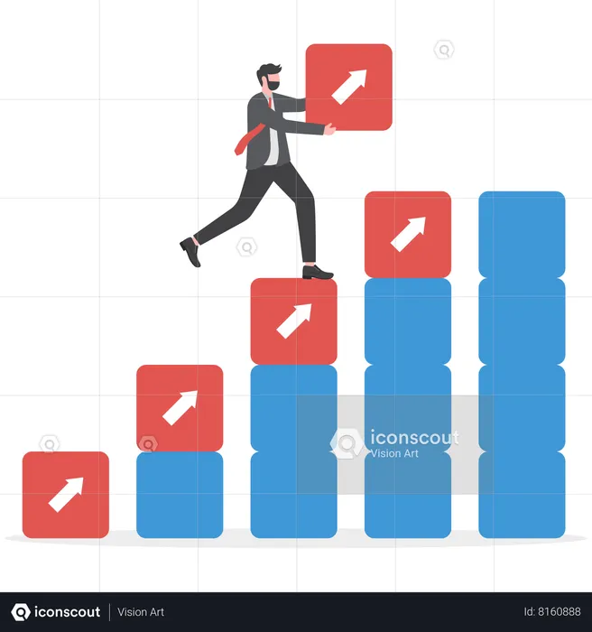 Homme d'affaires marchant sur la courbe de croissance  Illustration