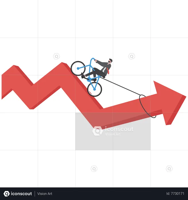 Homme d'affaires faisant du vélo avec un graphique de flèche de croissance pour améliorer les progrès et le succès  Illustration