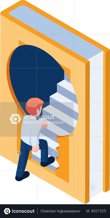 Homme d'affaires monter les escaliers à l'intérieur du livre  Illustration