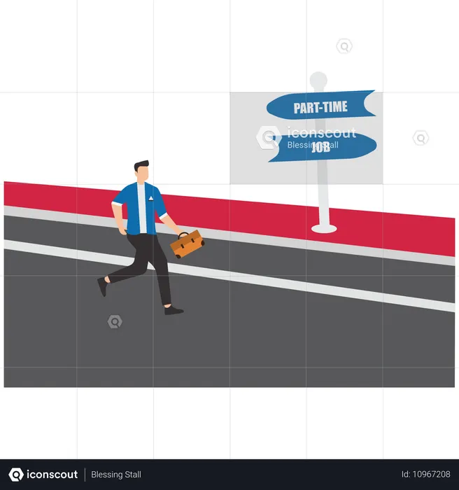 Homme d'affaires ou employé courant vers le panneau d'indication d'un emploi à temps partiel  Illustration