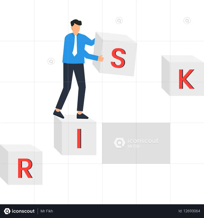 Homme d'affaires plaçant un « S » sur un cube Stratégie d'entreprise Planification financière  Illustration