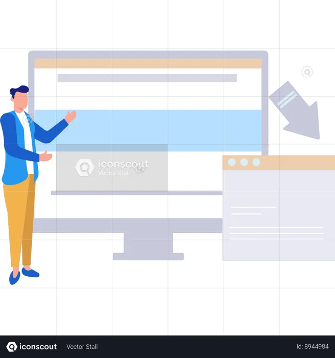 Homme d'affaires pointe vers un document Web  Illustration