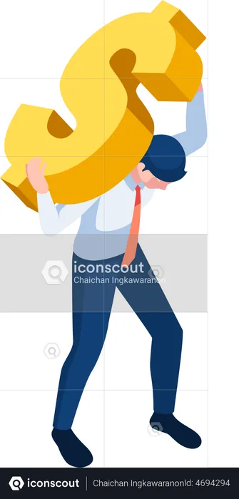 Homme d'affaires portant un dollar d'or  Illustration