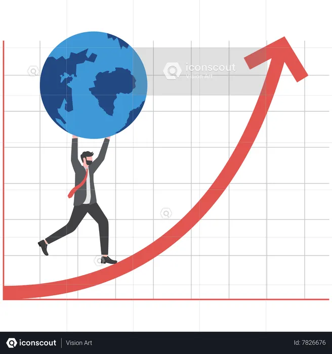 Un homme d’affaires qui fait avancer l’économie mondiale  Illustration