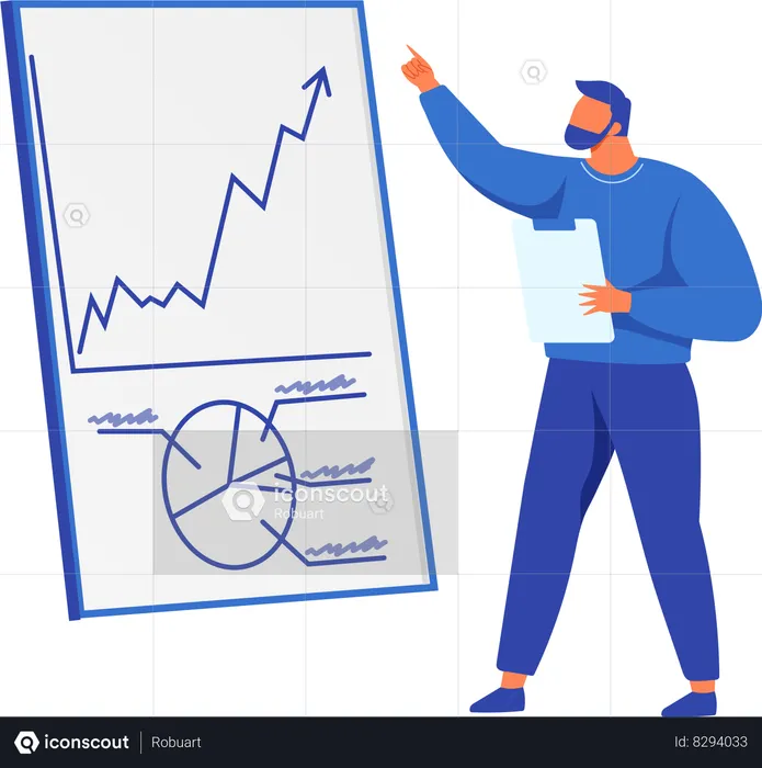 Homme d'affaires présentant les résultats de la recherche statistique commerciale  Illustration