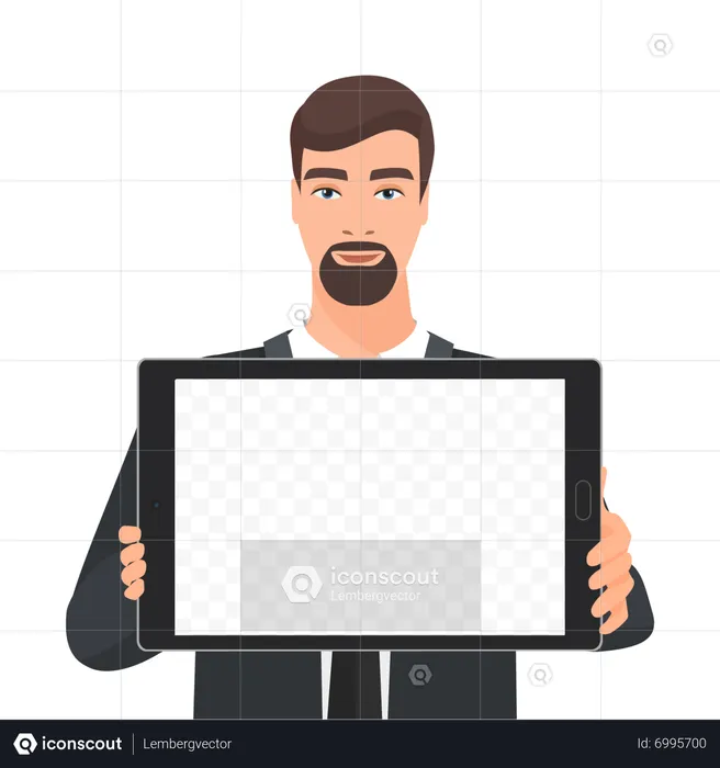 Homme d'affaires présentant une tablette  Illustration
