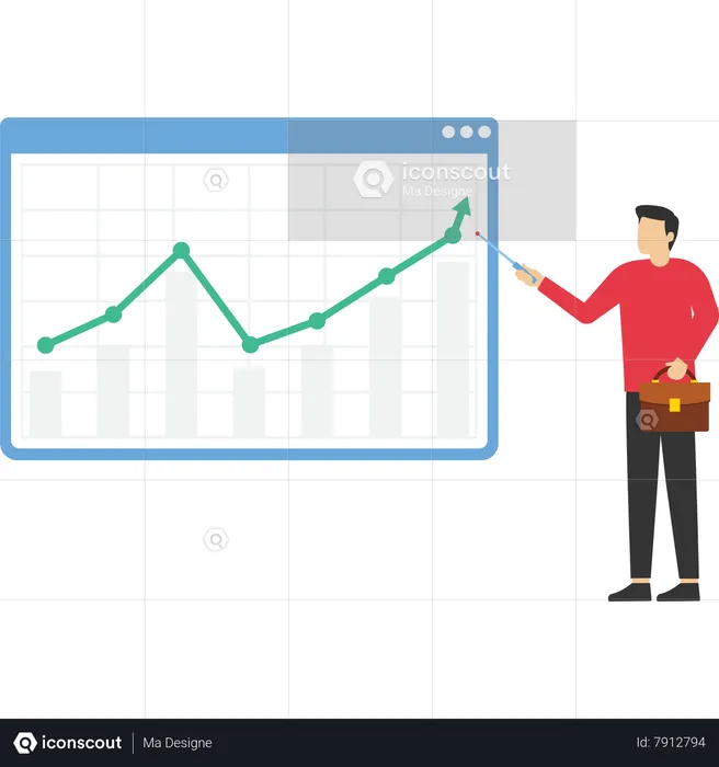 Homme d'affaires présentant un graphique de performances supérieures  Illustration