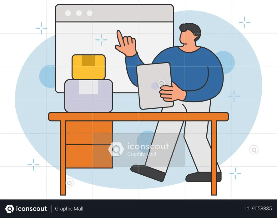 Homme d'affaires recevant des commandes d'achats  Illustration