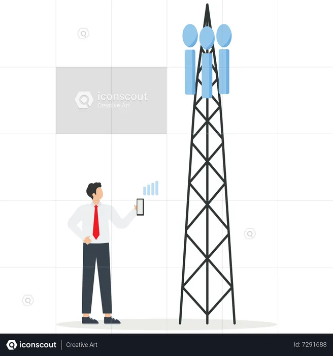 Un homme d'affaires recherche un signal cellulaire pour travailler  Illustration