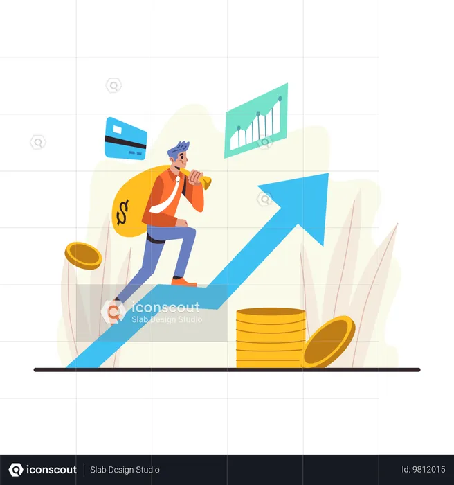 Homme d'affaires regardant la croissance financière  Illustration